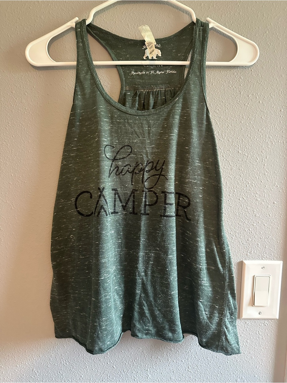 Olive Green Happy Camper Tank Top